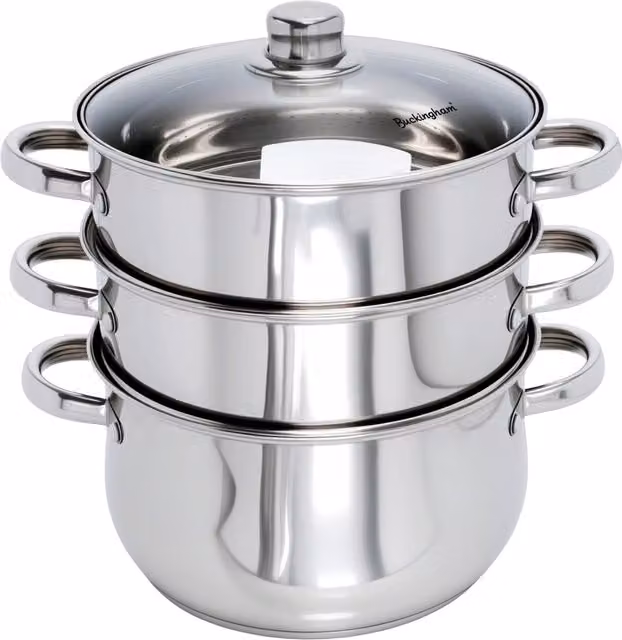 Buckingham 3-Tier Stainless Steel Steamer Pot with Glass Lid, Silver, 6l