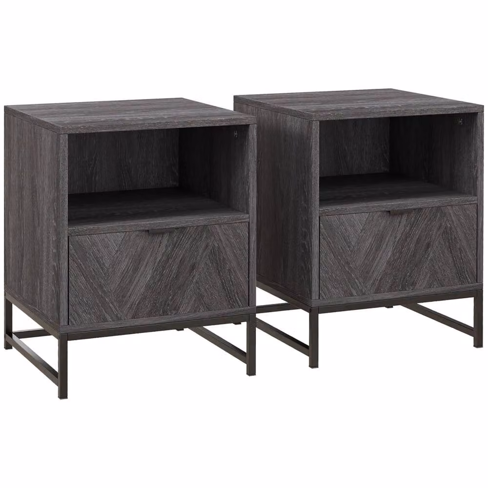 Wyld Haus Halapa Set of 2 Dark Grey Bedside Tables with Drawer and Shelf – 2