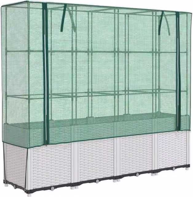 Berkfield Home Raised Bed with Greenhouse Cover in White Rattan Look, W/D/H: 160 x 40 x 153 cm – 1