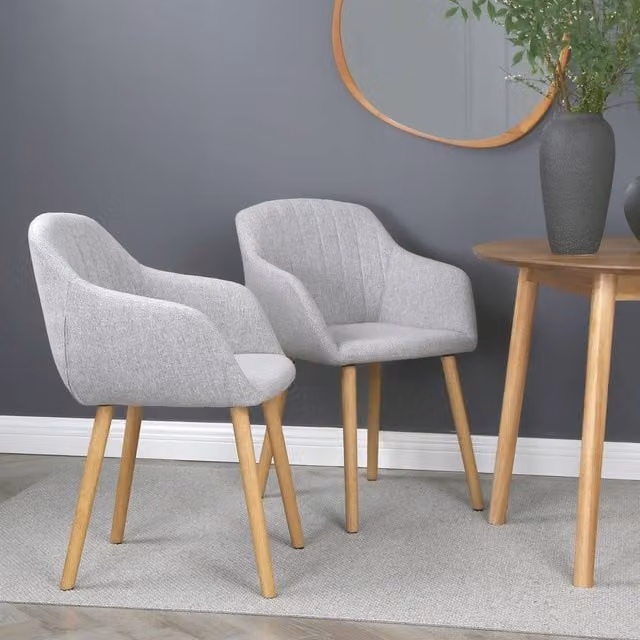 Home Garden Direct Luciano Dining Chairs with Armrests in Grey Textured Linen (Set of 2)