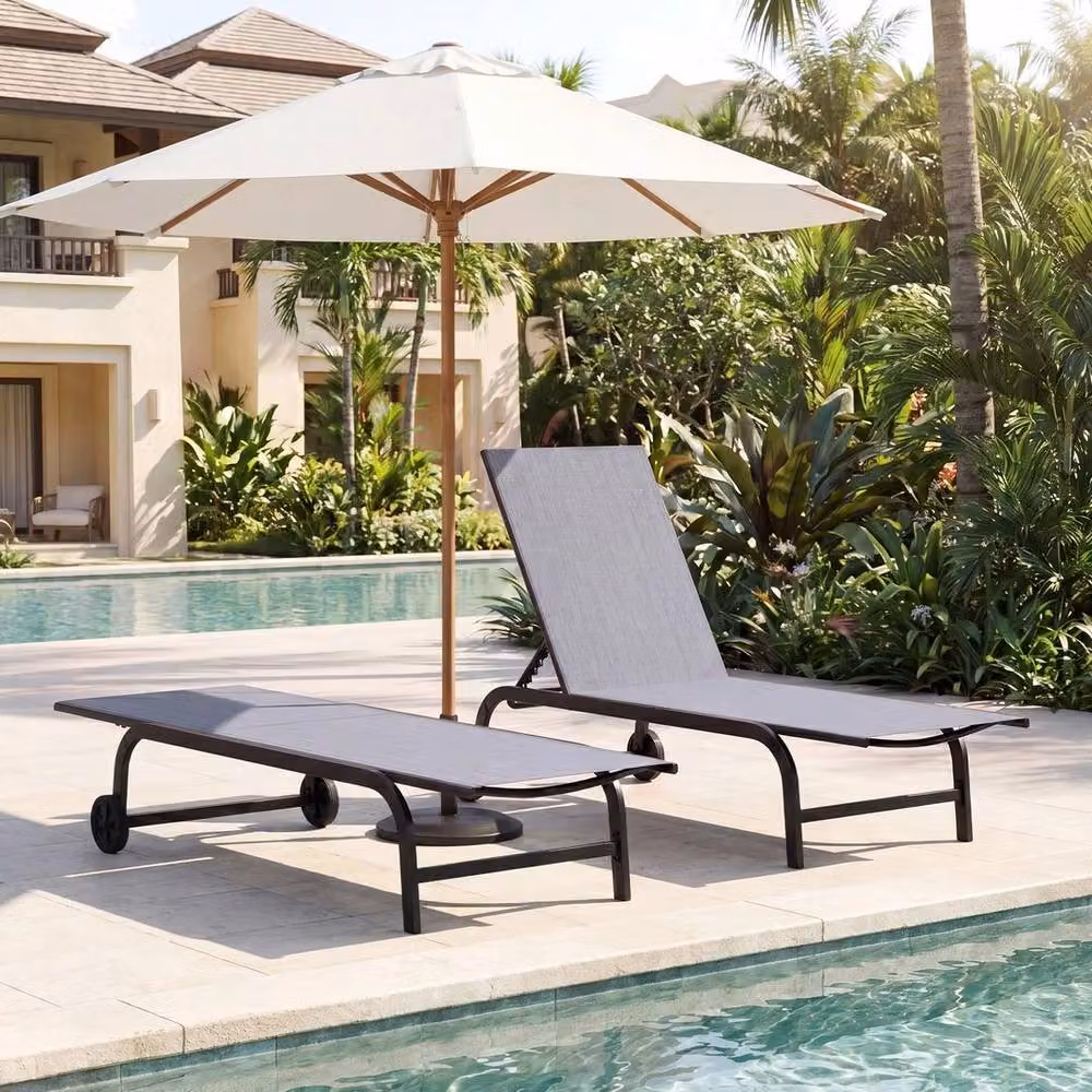 Kelvenix Set of 2 Grey Modern Lounge Chairs with Adjustable Headrests and Castors for Garden and Terrace – 5