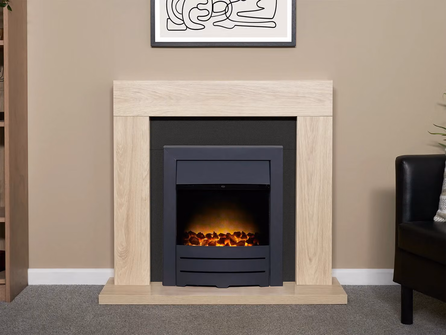 Adam Fires & Fireplaces Malmo Fireplace in Oak and Black with 39 Inch Colorado Electric Fire in Black – 2