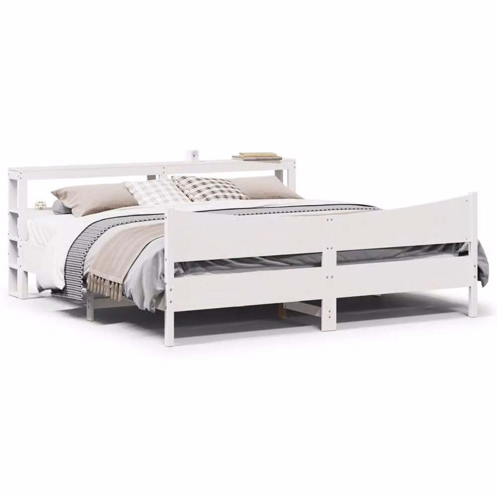 Berkfield Home Sleek Bed Frame with Headboard in White, Solid Pine Wood, W/D/H: 200 x 160 x 82 cm – 2