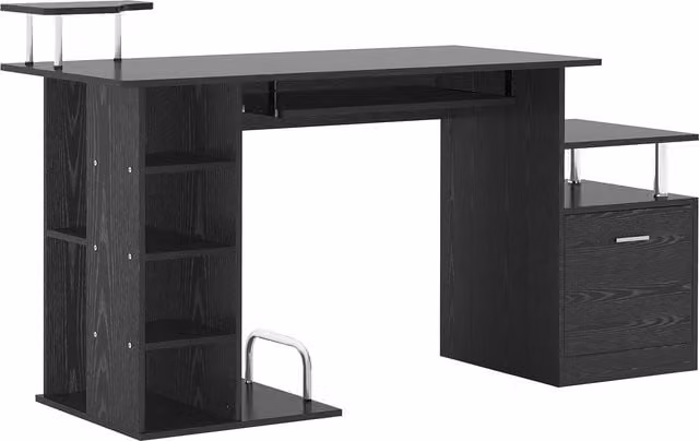 HOMCOM Black Computer Desk with Drawer and CPU Storage Rack for Home Office