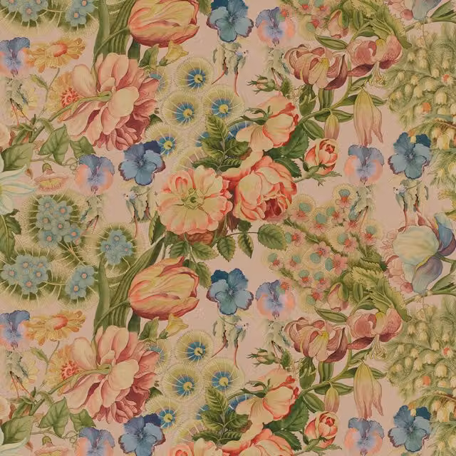 House of Hackney Amatoria Tourmaline Botanical Floral Vintage Wallpaper in Pink and Multicolour