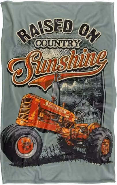 JQ Licensing Raised On Sunshine Tractor Super Soft Fluffy Polyester Throw Blanket in Multicolour and Green, Large – 1