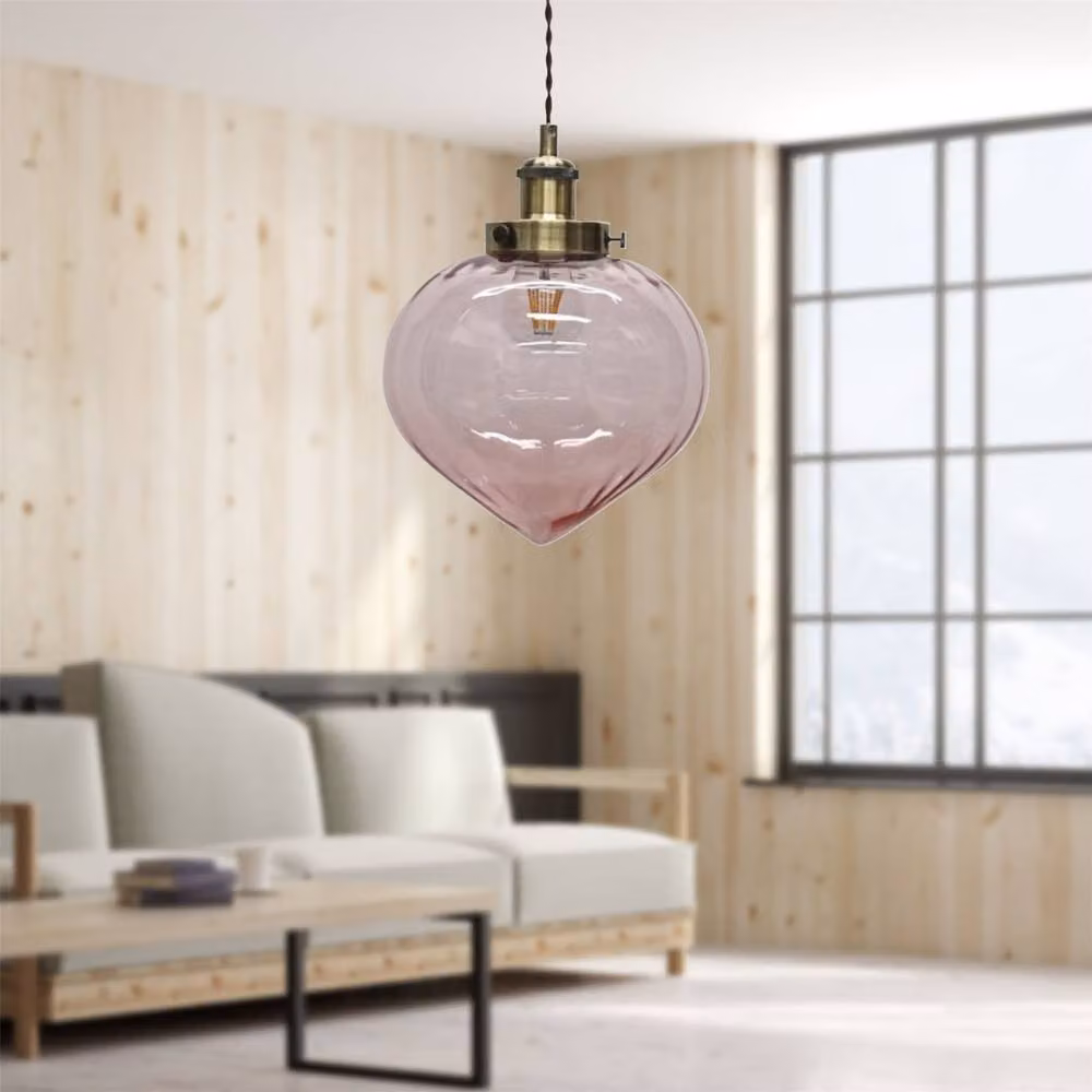 First Choice Lighting Layla Set of 2 Pink and Gold/Brass Glass Ceiling Pendant Lights – 2