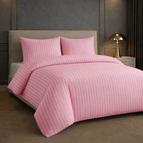 Lazzaro Home Pink Embossed Stripe Microfibre Single Duvet Cover Set, W/D/H: 135 x 200 cm with 50 x 75 cm Pillowcase – 2