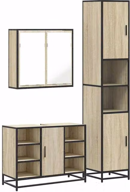 Berkfield Home 3 Piece Industrial Bathroom Furniture Set in Sonoma Oak and Beige – 1