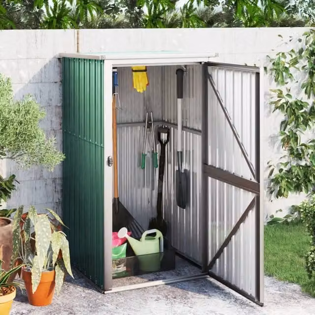 Berkfield Home Green Galvanised Steel Garden Tool Shed Pent Tall Cabinet W/D/H: 88 x 89 x 161 cm – 1