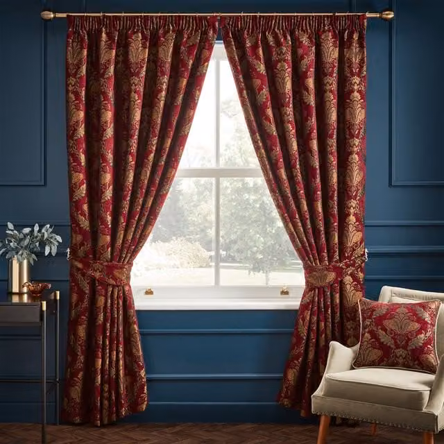 Make it a Home Burgundy Damask Pencil Pleat Curtains, Height: 229 cm, Width: 168 cm