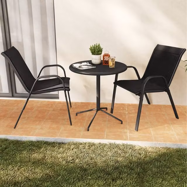 Costway Set of 2 Modern Matt Black Metal Patio Dining Chairs