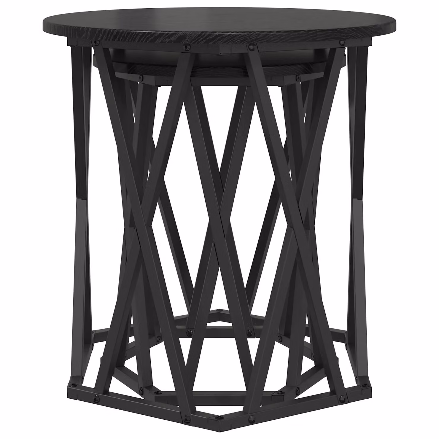 Berkfield Home Black Oak and Metal Modern Geometric Coffee Table with Round Nested Tops and X-Frame Design – 3