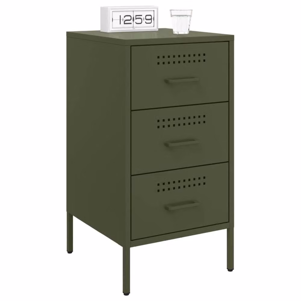 Berkfield Home Set of 2 Industrial Metal Bedside Cabinets in Olive Green, W/D/H: 36 x 39 x 68 cm – 3