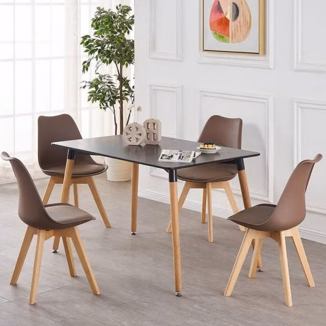 Life Interiors Halo Rectangular Dining Table and Lorenzo Dining Chairs Set of 4 in Brown Wood