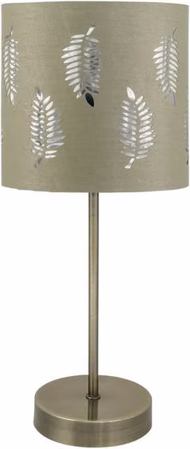 First Choice Lighting Antique Brass Stick Table Lamp with Green Fabric Shade – 1