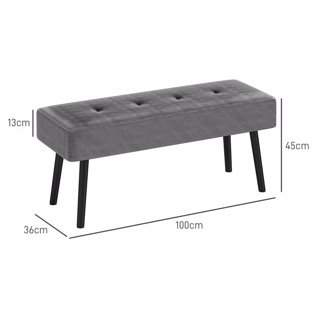 STILVORA Grey Corduroy Bedroom Bench with Metal Legs, Width: 100 cm – 3
