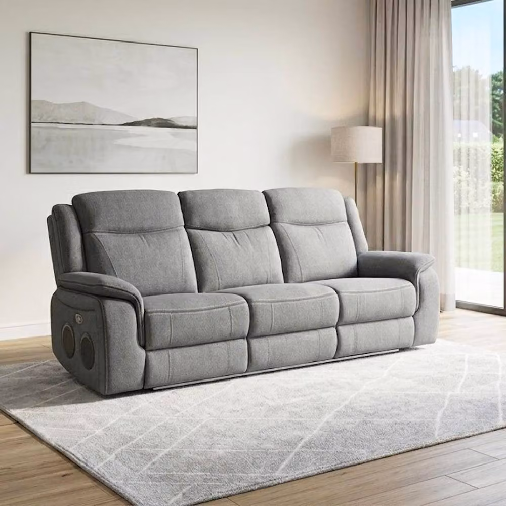 Furnishings For Less UK Milano Grey Fabric Electric Reclining Sofa Suite with USB and Cup Holders W: 210 cm, D: 102 cm, H: 80 cm – 2