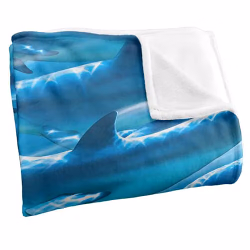JQ Licensing Royce Mcclure Dolphin Race Pattern Super Soft Cuddly Fleece Blanket, Blue Multicolour, W/D/H: 91 x 147 cm – 2
