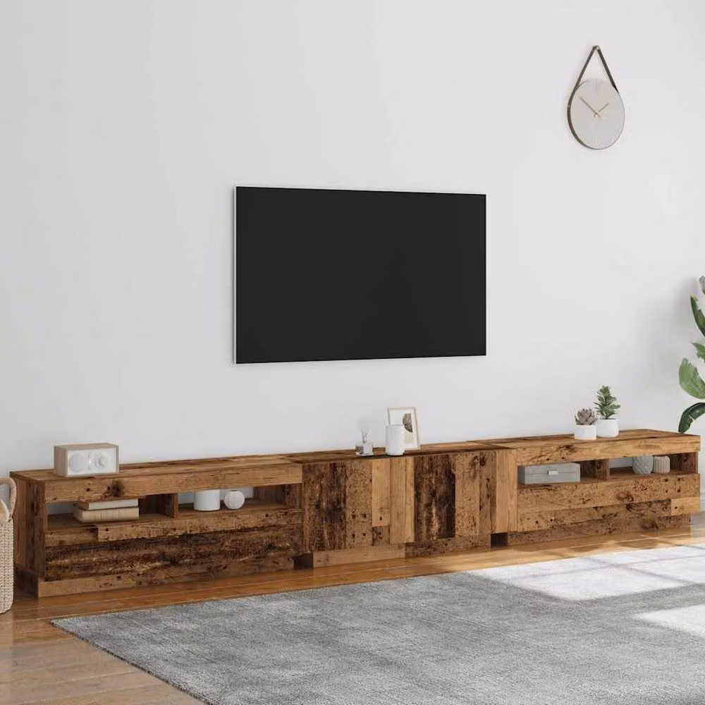 Berkfield Home TV Cabinet with LED Lights in Old Wood Brown, W/D/H: 300 x 35 x 40 cm – 2