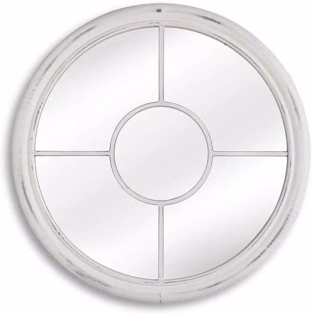 Nielsen Design Beth Round Wood Porthole Wall Mirror in Distressed White, W/D/H: 50 x 50 x 1 cm – 1