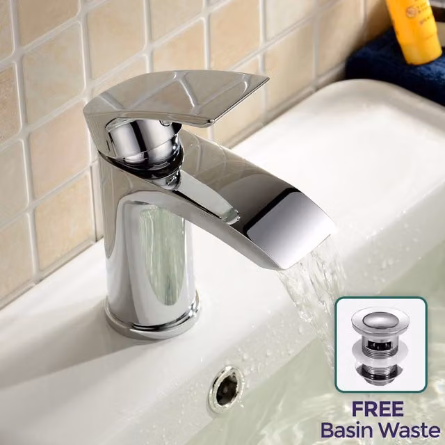Nes Home Vago Waterfall Basin Tap Mono Mixer in Silver Chrome