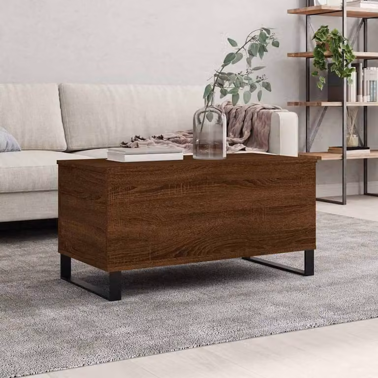 Berkfield Home Modern Rectangular Coffee Table in Brown Oak with Lift Mechanism, W/D/H: 90 x 44.5 x 45 cm