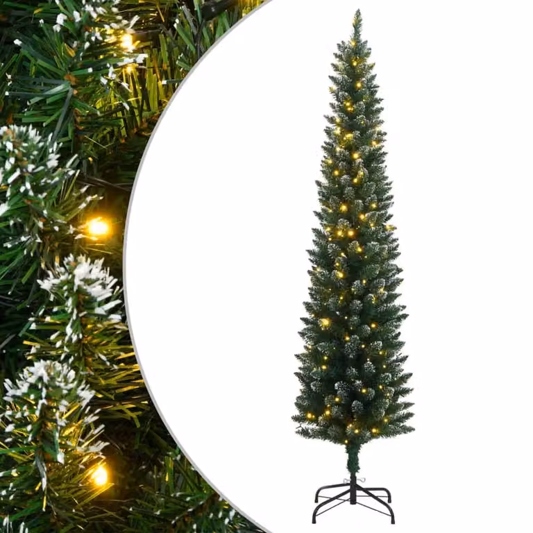Berkfield Home Realistic Artificial Slim Green Tabletop Christmas Tree with 150 White LEDs, Height: 120 cm