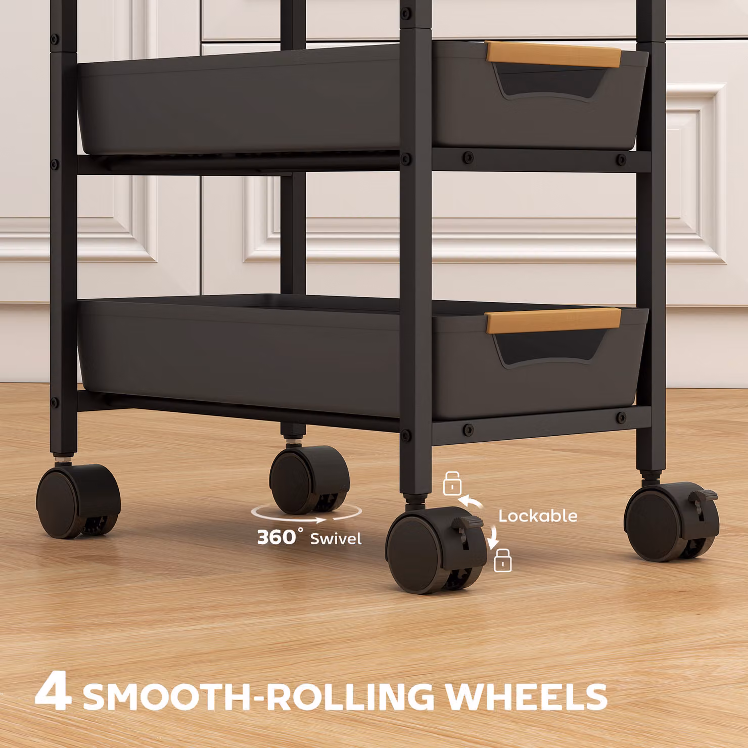 HOMCOM 5-Tier Metal Storage Trolley on Wheels in Matt Black – 4