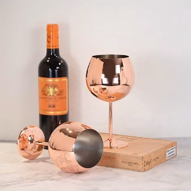 Homiu Rose Gold Stainless Steel Gin Glass Goblet Tumbler, 700ml, 2 Pack