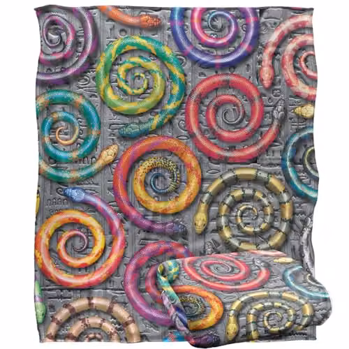 JQ Licensing Royce Mcclure Hisstory Snake Pattern Super Soft Silky Touch Throw Blanket, White, W/D/H: 152 x 127 cm