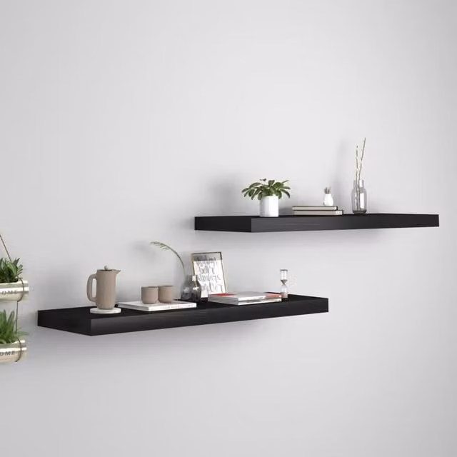 Berkfield Home Floating Wall Shelves, 2 Piece Black MDF and Metal Set, W: 80 cm, D: 23.5 cm, H: 3.8 cm