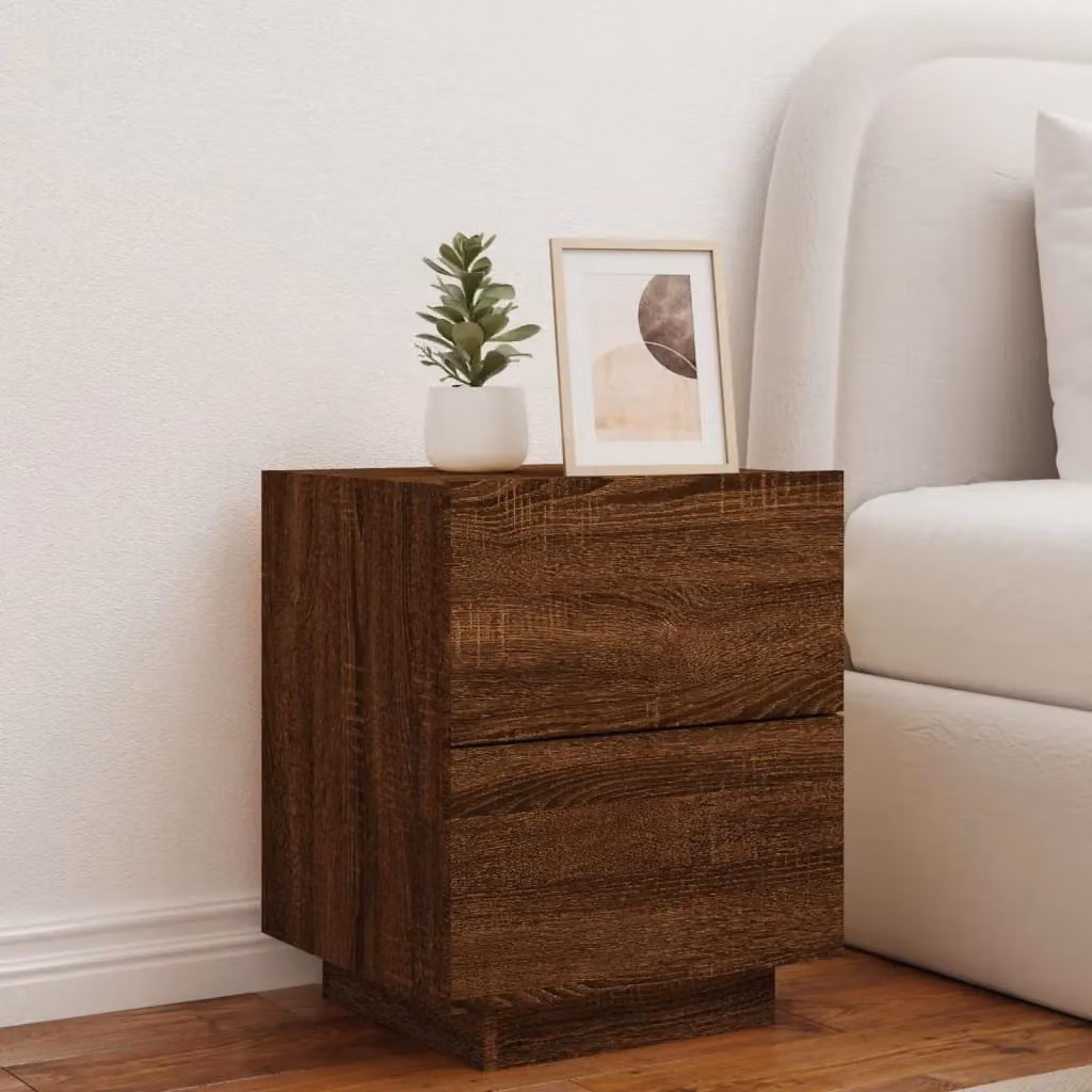 Berkfield Home Modern Bedside Cabinet in Brown Oak with Integrated LED Lighting – 4