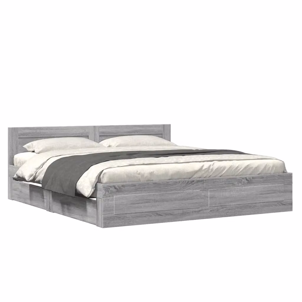 Berkfield Home Super King Bed Frame with Headboard and Drawers, Grey Sonoma, W/D/H: 180 x 200 cm – 2