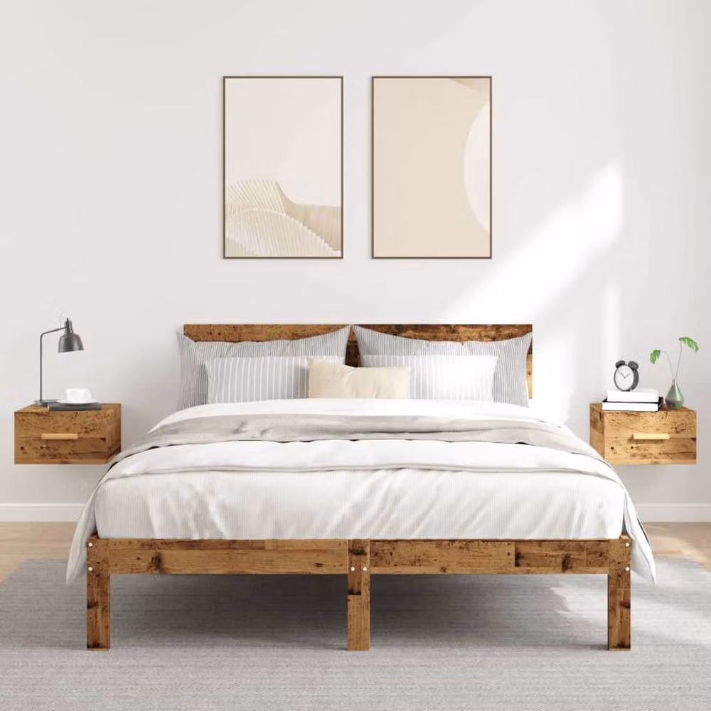 Berkfield Home Set of 2 Wall-mounted Bedside Cabinets in Old Wood Brown, W/D/H: 35 x 35 x 20 cm – 3