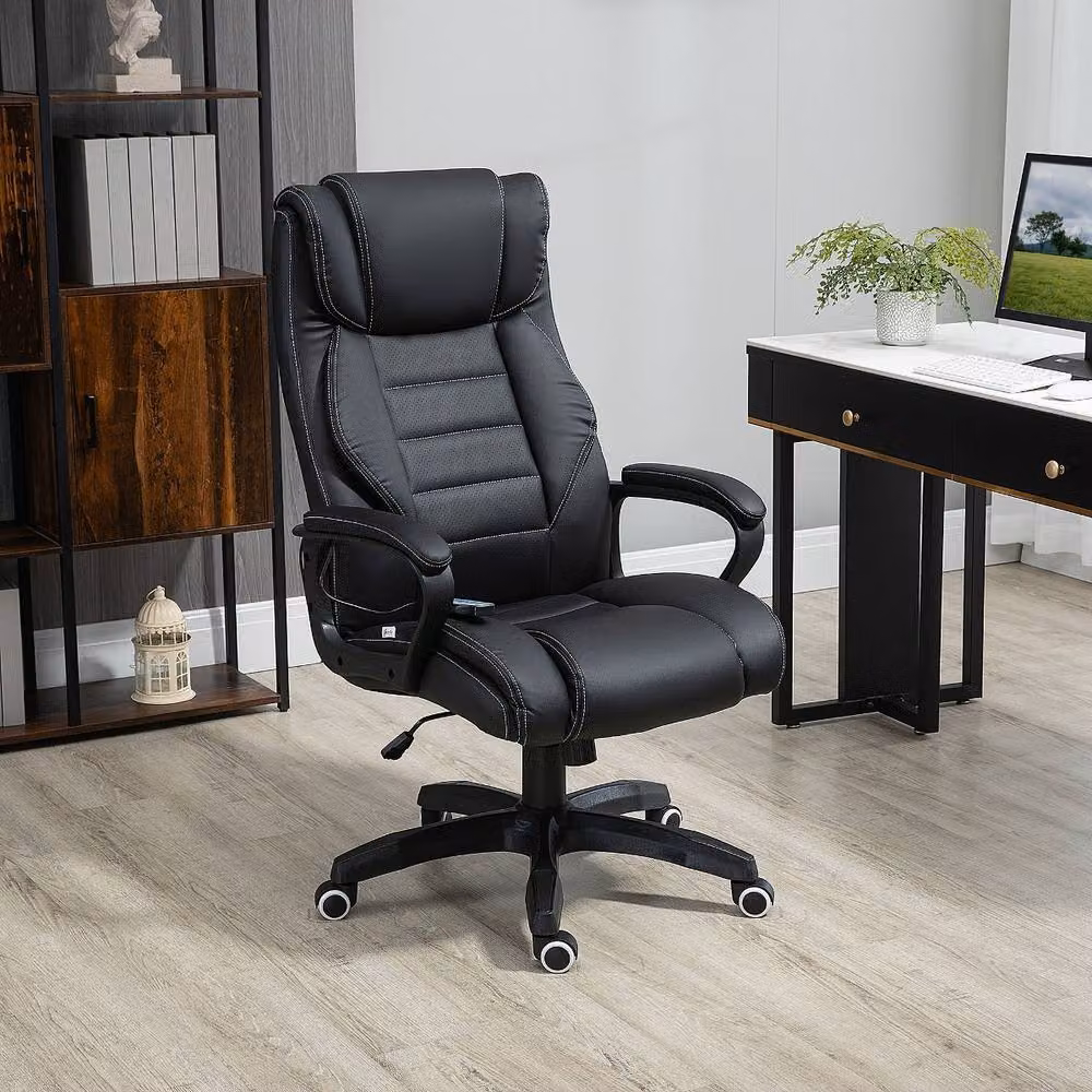 Rolipo Black PU Leather 6-Point Massage Office Chair with Tilt Function and Headrest – 3