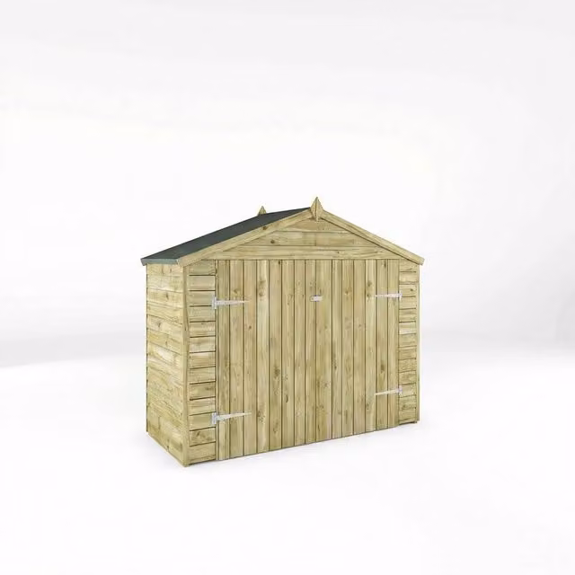 Mercia Brown Wooden Overlap Apex Bike Store with Double Doors and Window, W210.1 x D86.3 x H171.9 cm – 2