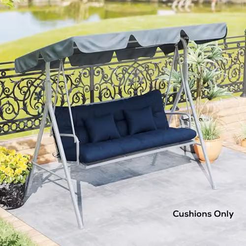 Outsunny Water Repellent Quilted Outdoor Seat and Back Cushions with 2 Pillows in Blue – 8