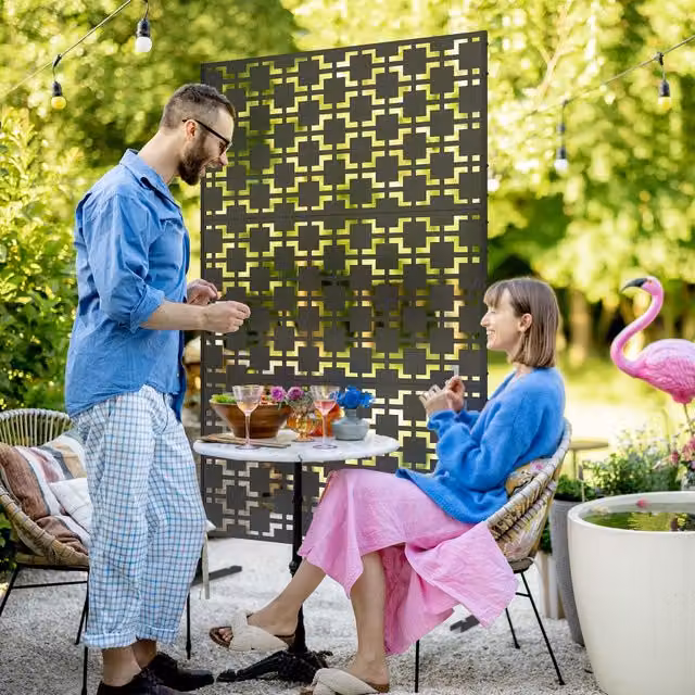 Outsunny Black Metal Freestanding Outdoor Privacy Screen Panels