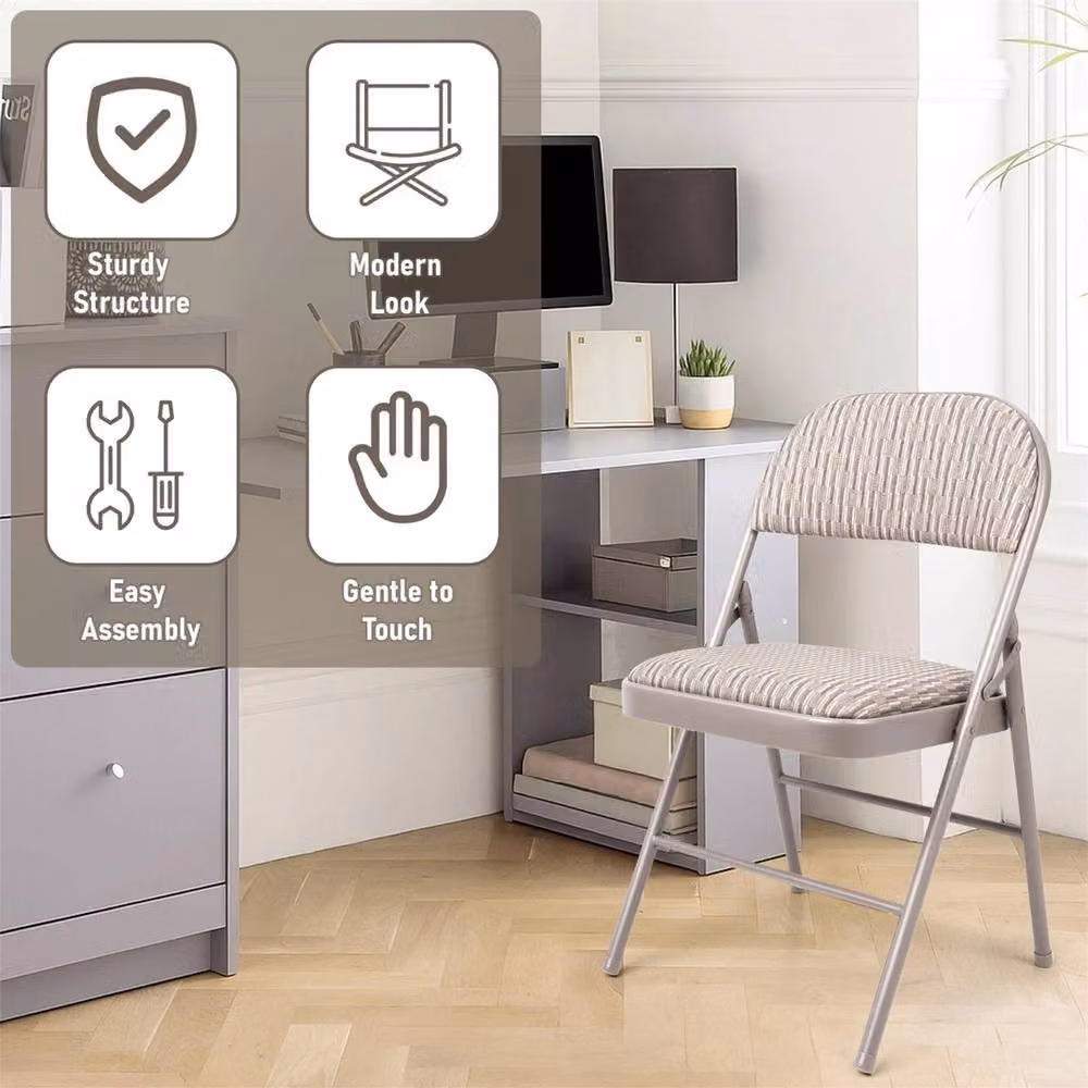 Kelvenix Metal Frame Folding Chair in Beige and Grey – 2