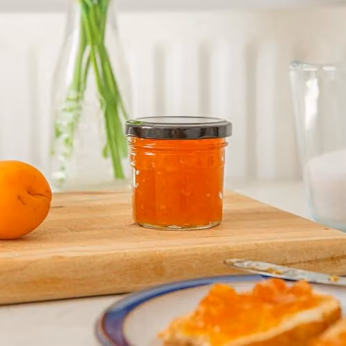 Argon Tableware Glass Jam Jars with Black Screw Top Lids, 90ml, Pack of 12 – 2