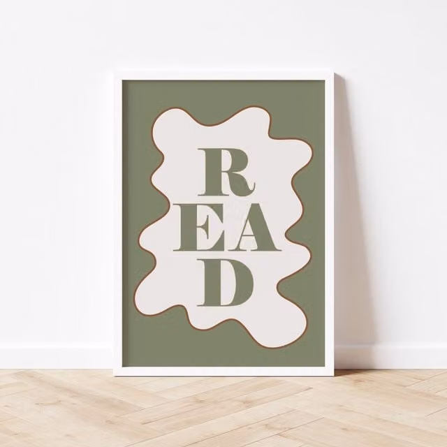 Autumns Corner Read Print Wavy Edition Typography Poster in Olive Green, A4 – 1