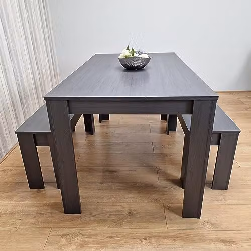 KOSY KOALA Modern Dining Table and 2 Benches Set in Anthracite Grey, W/D/H: 140 x 80 x 75 cm – 1