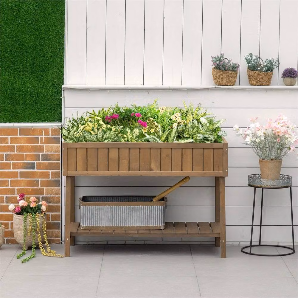 EONLION Wooden Raised Bed Vegetable Planter, Dark Brown, W: 110 cm, H: 76 cm, D: 46 cm – 4