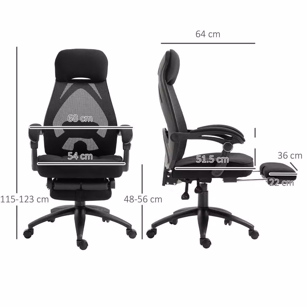 Rolipo Black Fabric Executive Swivel Office Chair with Headrest and Foot Ring – 5