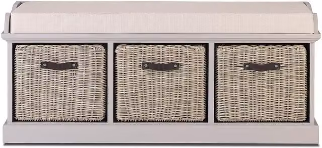 Tetbury Large Bench with Rattan Baskets in Truffle, W/D/H: 112 x 40 x 46 cm