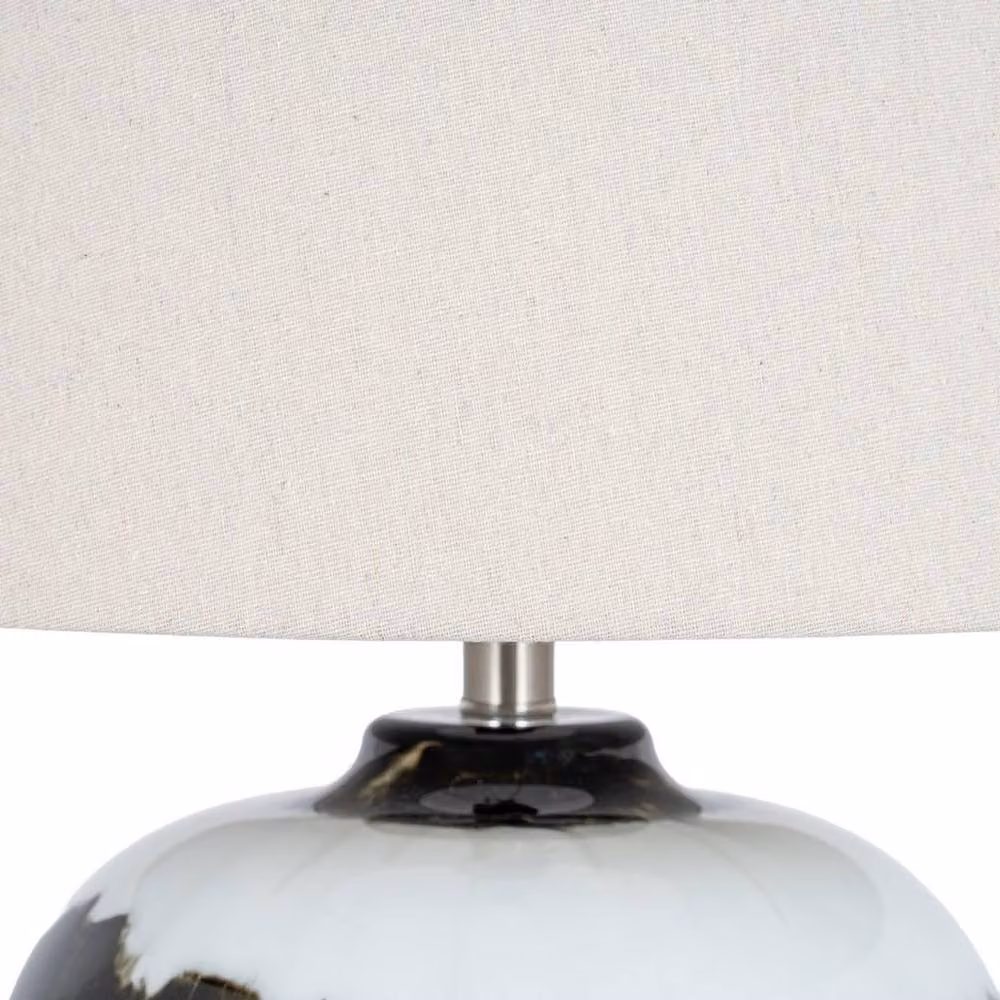 Lemon Pavilion Furniture and Decor Midnight Shadows Table Lamp in Black with Glass and Linen Shade, W: 40 cm, D: 40 cm, H: 61 cm – 1