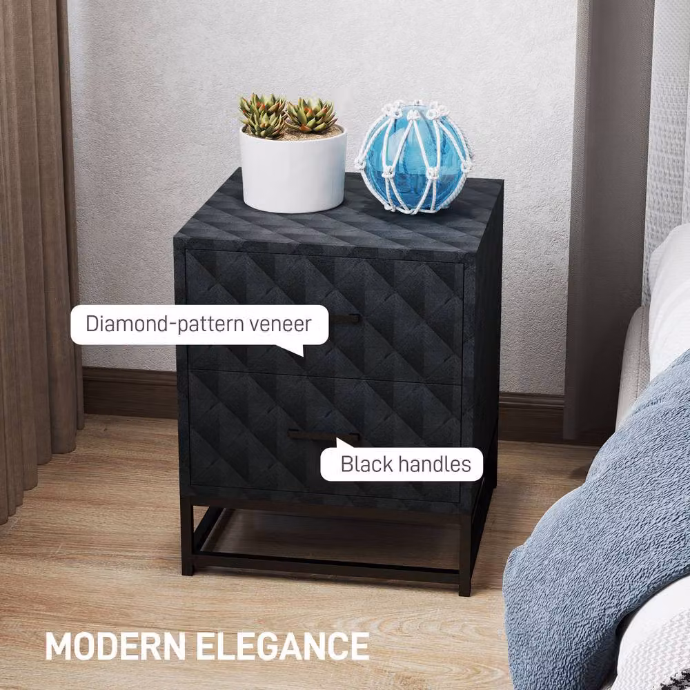STILVORA Set of 2 Modern Black Bedside Tables with 2 Drawers – 6