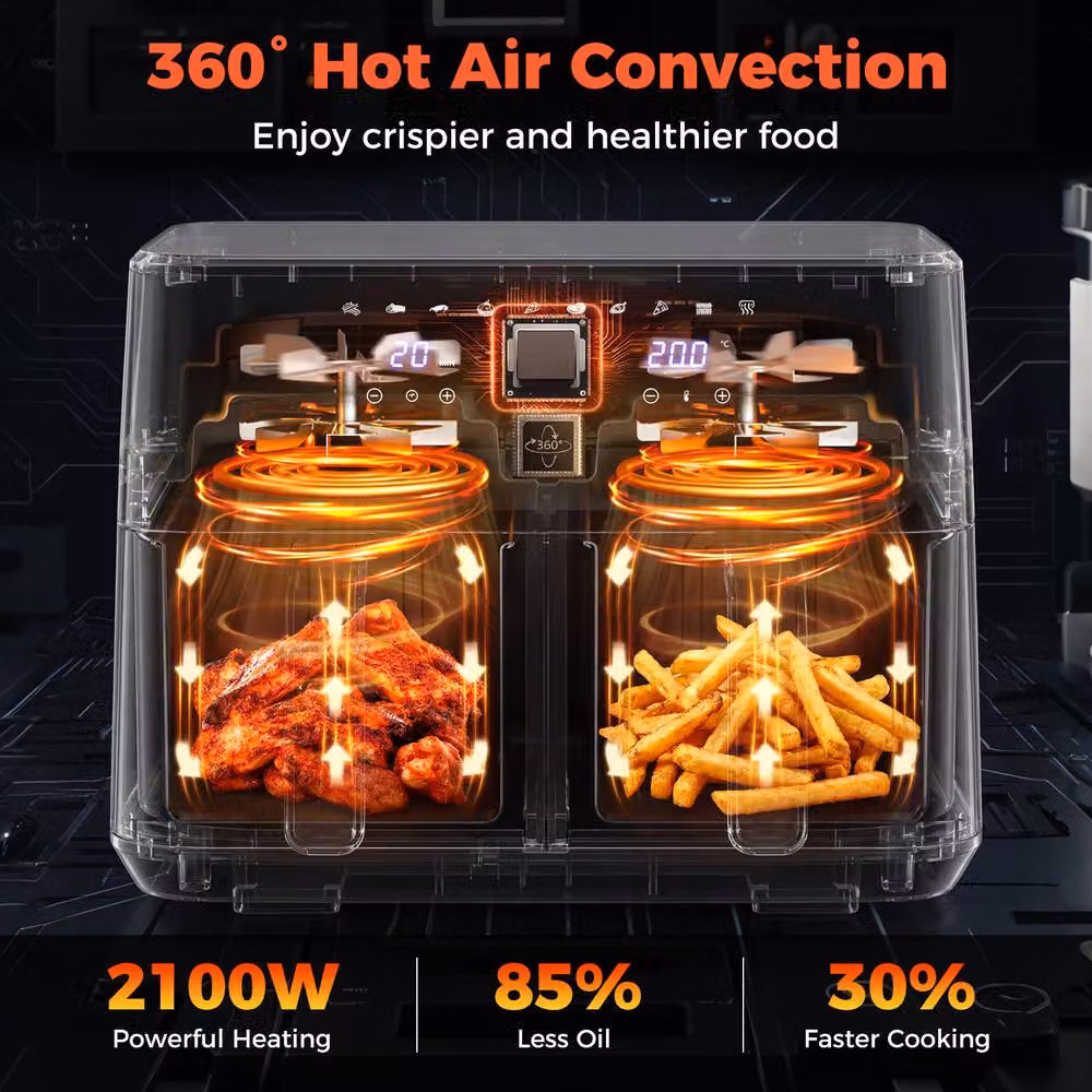 Costway 2100W Dual-Zone Air Fryer Oven with 8L Capacity and 10 Presets in Black – 5