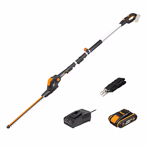 WORX WG252E 20V PowerShare Cordless Reciprocating Pole Hedge Trimmer, 45cm, Black and Orange
